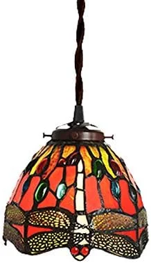 لوستر روشنایی به سبک تیفانی طرح سنجاقک قرمز شیشه ای رنگی آویز سقفی