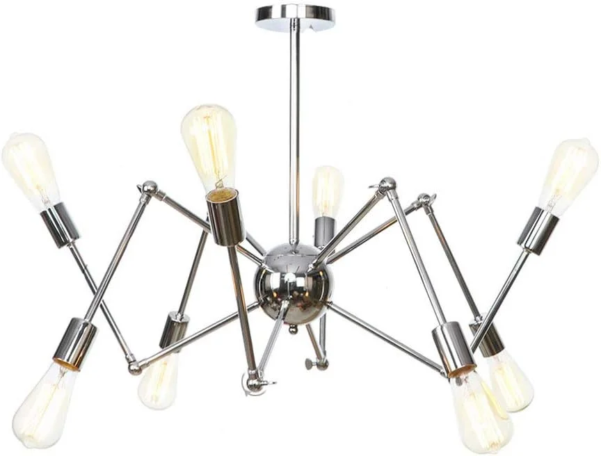 لوستر طلایی E26، چراغ آویز مدرن، روشنایی، مناسب برای آشپزخانه، اتاق نشیمن، اتاق غذاخوری، اتاق خواب، خانه روستایی، کروم - 8 شاخه