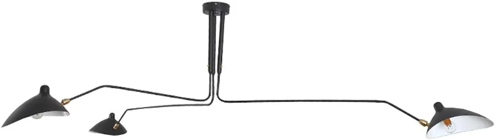 لوستر مدرن آهنی، چراغ سقفی E143 اواسط قرن، لوستر بزرگ 3 شاخه، با سر لامپ قابل تنظیم برای اتاق نشیمن، اتاق خواب، اتاق غذاخوری، کافه [کلاس انرژی A +] - مشکی