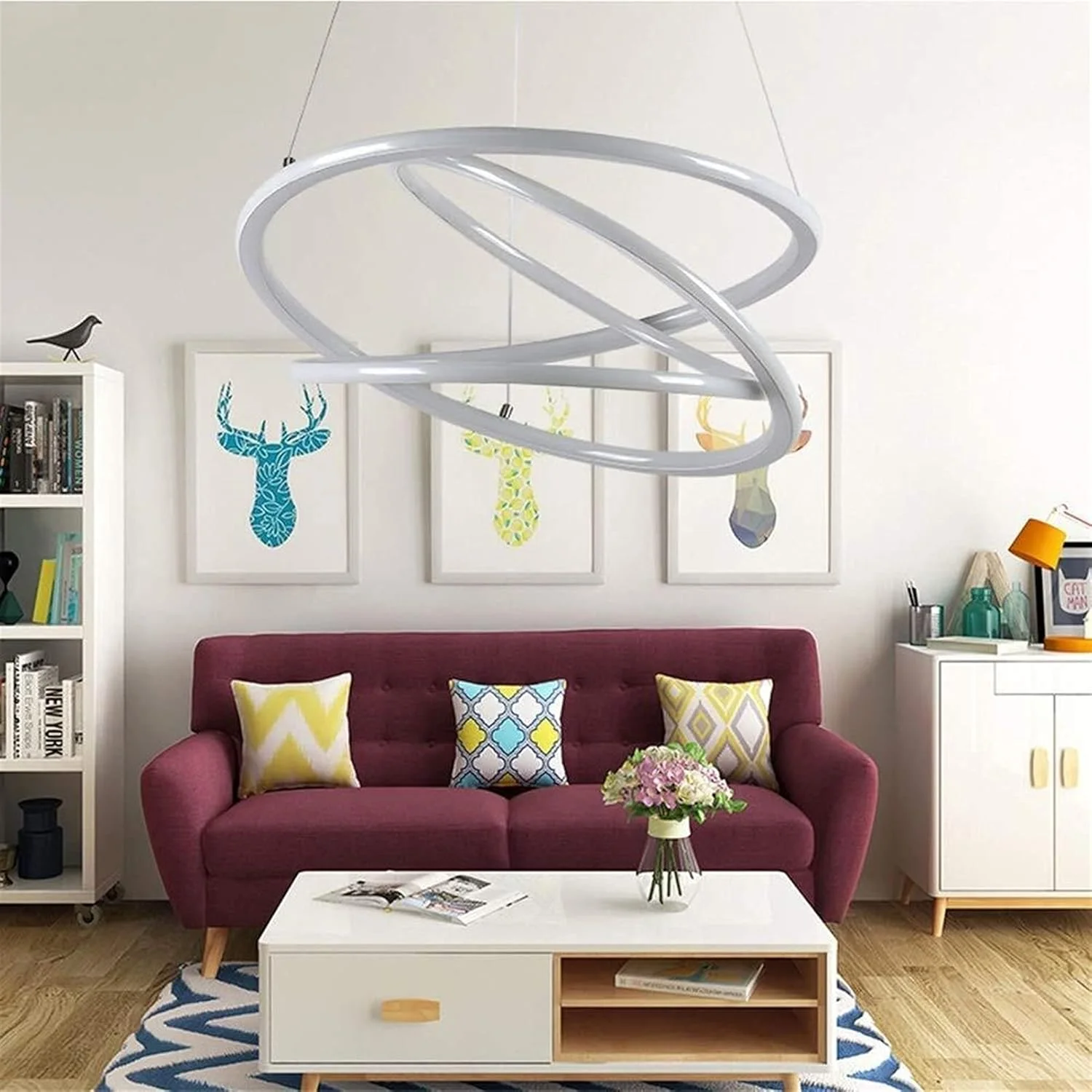 لوستر حلقه ای مدرن مینیمالیستی خلاقانه، جنس آهن فرفورژه، سایز 33cm*45cm، مناسب روشنایی لوستر، لامپ بار، رستوران، اتاق خواب، مطالعه، اتاق نشیمن