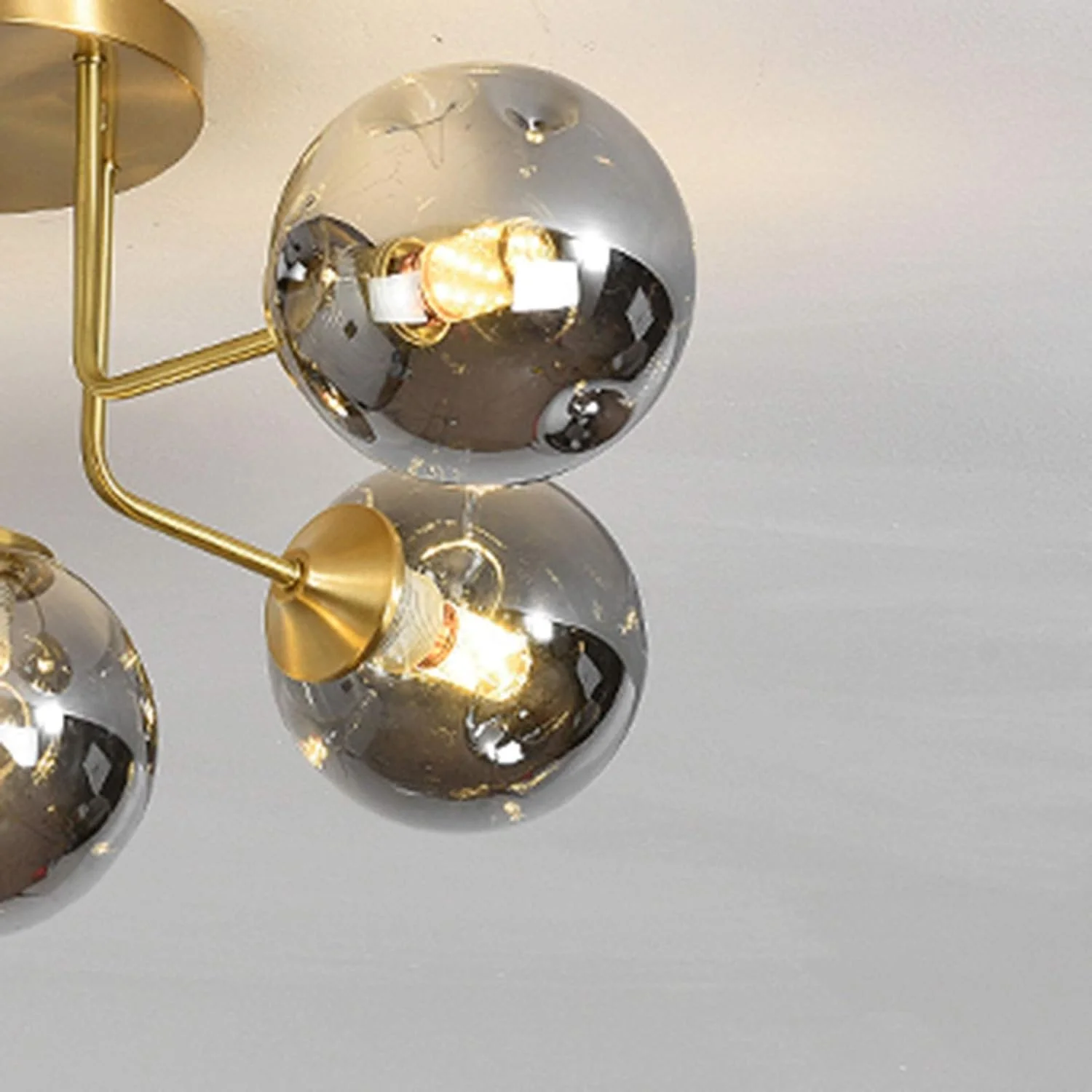 لوستر مدرن برنجی آویز، لوستر 9 شعله، چراغ سقفی شاخه ای طلایی اواسط قرن، سازگار با اتاق ناهارخوری، اتاق خواب، اتاق نشیمن، سرپیچ E27، مدرن، پوشش دودی - 9 شاخه