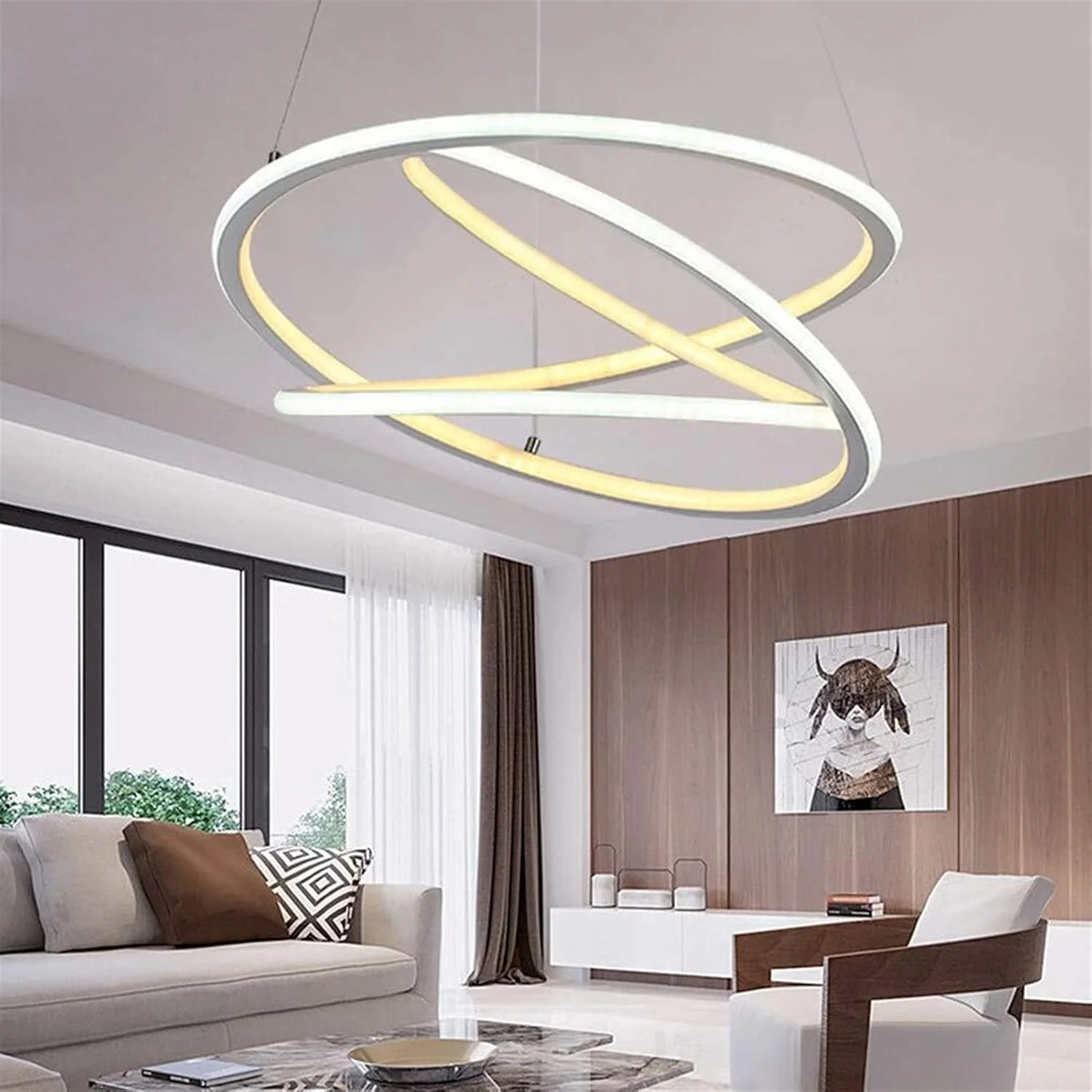 لوستر حلقه ای مدرن مینیمالیستی خلاقانه، جنس آهن فرفورژه، سایز 33cm*45cm، مناسب روشنایی لوستر، لامپ بار، رستوران، اتاق خواب، مطالعه، اتاق نشیمن