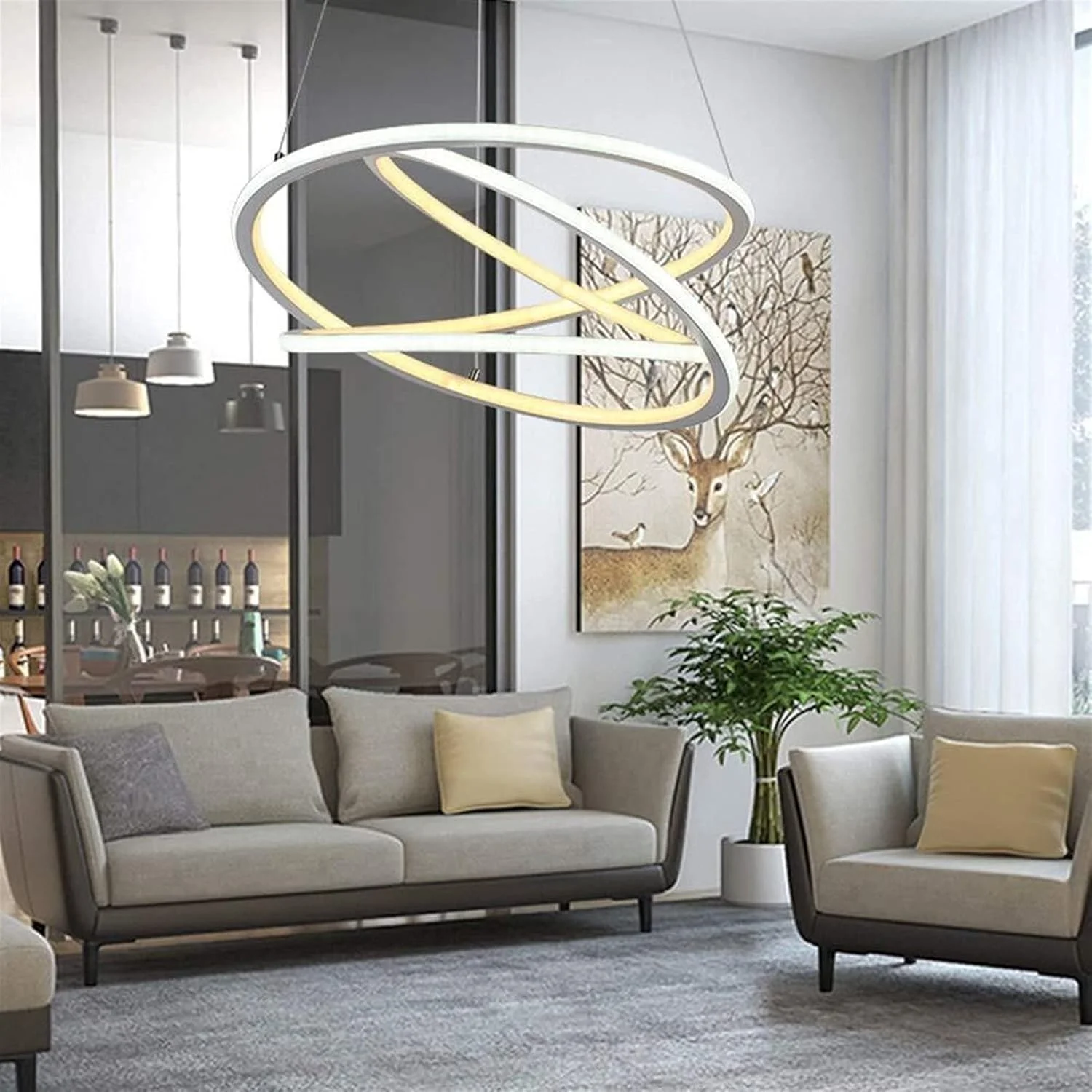 لوستر حلقه ای مدرن مینیمالیستی خلاقانه، جنس آهن فرفورژه، سایز 33cm*45cm، مناسب روشنایی لوستر، لامپ بار، رستوران، اتاق خواب، مطالعه، اتاق نشیمن