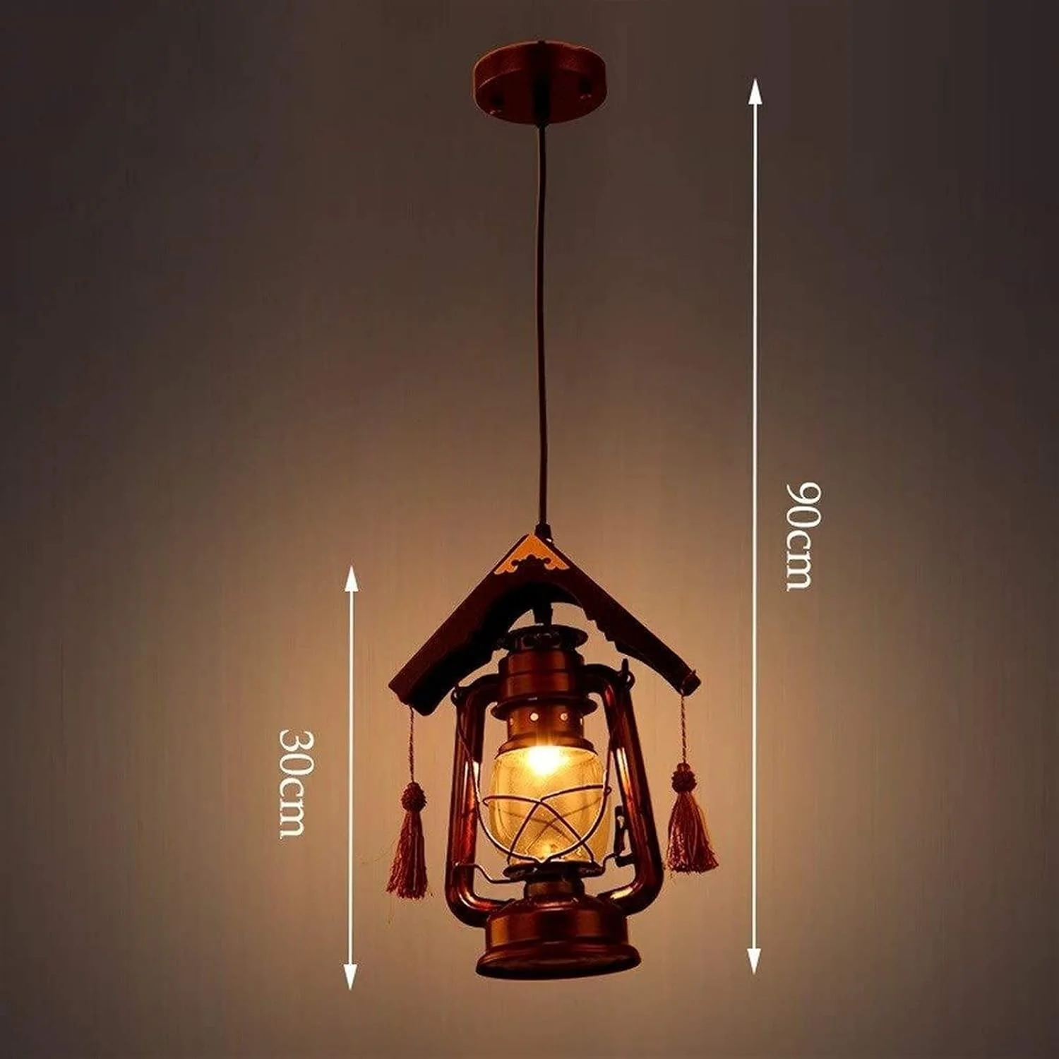 لوستر آویز فانوسی چوبی، فلزی و شیشه ای، دکوراسیون هنری اتاق، چراغ آویز، روشنایی سقف، تزئینات اتاق ناهارخوری، راهرو، پله ها، دکوراسیون اتاق نشیمن E27