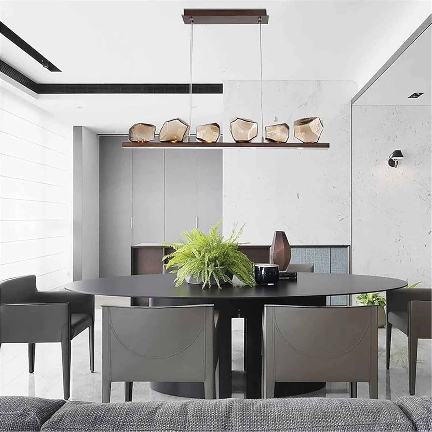 لوستر مدرن اتاق نشیمن با نورپردازی شیشه ای مشکی خطی، چراغ آویز فلزی 6 شاخه قابل تنظیم مناسب برای میز ناهارخوری و بار لوستر مدرن اتاق نشیمن با نورپردازی شیشه ای مشکی خطی، چراغ آویز فلزی 6 شاخه قابل تنظیم مناسب برای میز ناهارخوری و بار