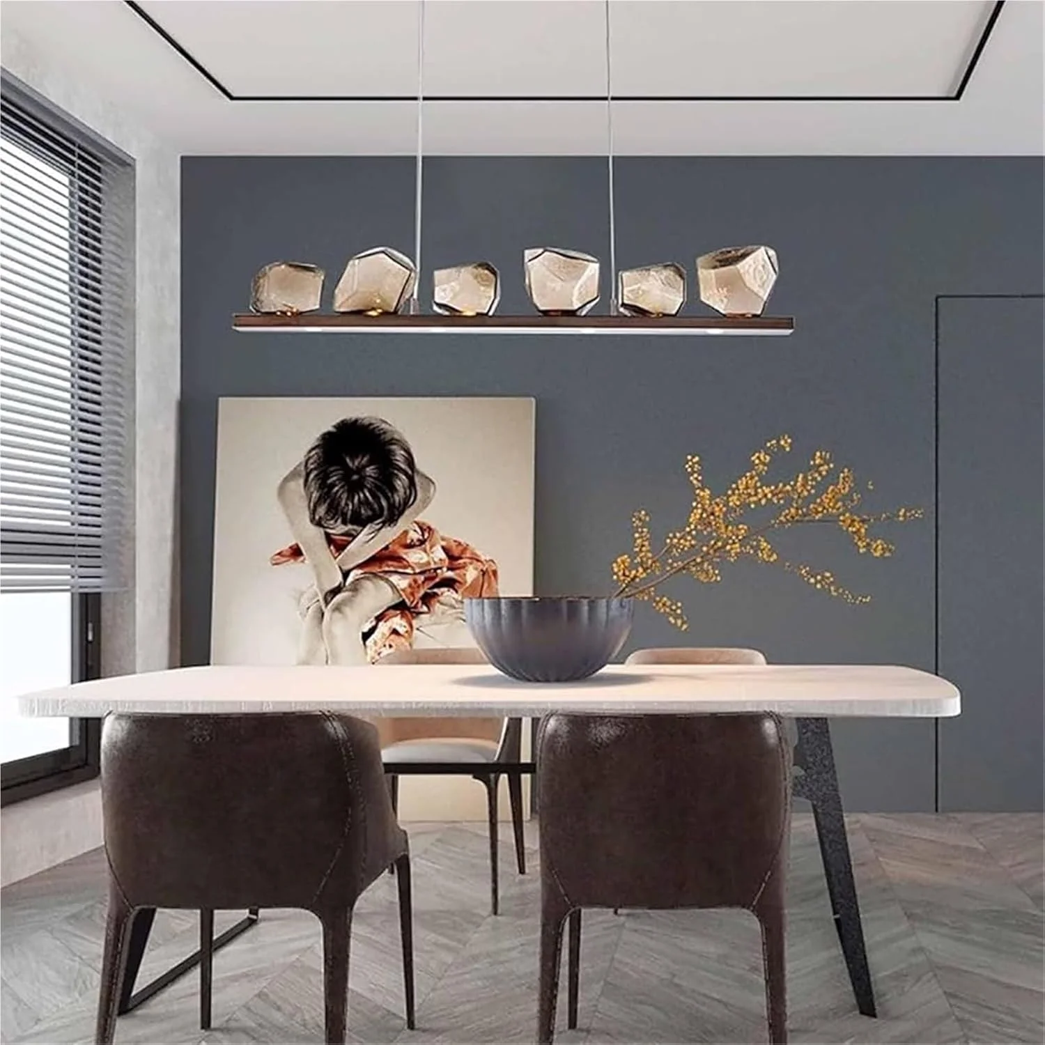 لوستر مدرن اتاق نشیمن با نورپردازی شیشه ای مشکی خطی، چراغ آویز فلزی 6 شاخه قابل تنظیم مناسب برای میز ناهارخوری و بار لوستر مدرن اتاق نشیمن با نورپردازی شیشه ای مشکی خطی، چراغ آویز فلزی 6 شاخه قابل تنظیم مناسب برای میز ناهارخوری و بار