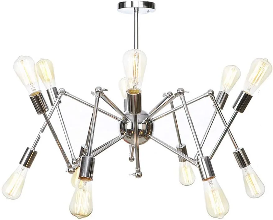 لوستر طلایی E26، چراغ آویز مدرن، روشنایی، مناسب برای آشپزخانه، اتاق نشیمن، اتاق غذاخوری، اتاق خواب، خانه روستایی، کروم - 12 شاخه