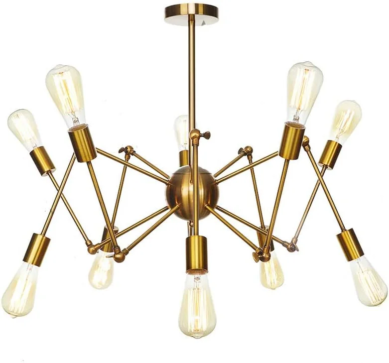 لوستر طلایی E26، چراغ آویز مدرن، روشنایی، مناسب برای آشپزخانه، اتاق نشیمن، اتاق غذاخوری، اتاق خواب، خانه روستایی، طلایی - 10 شاخه