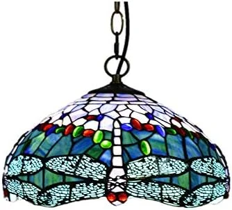 لوستر آویز طرح تیفانی، مدل سنجاقک سبز، شیشه رنگی، مناسب سقف، قطر 30 سانتی متر