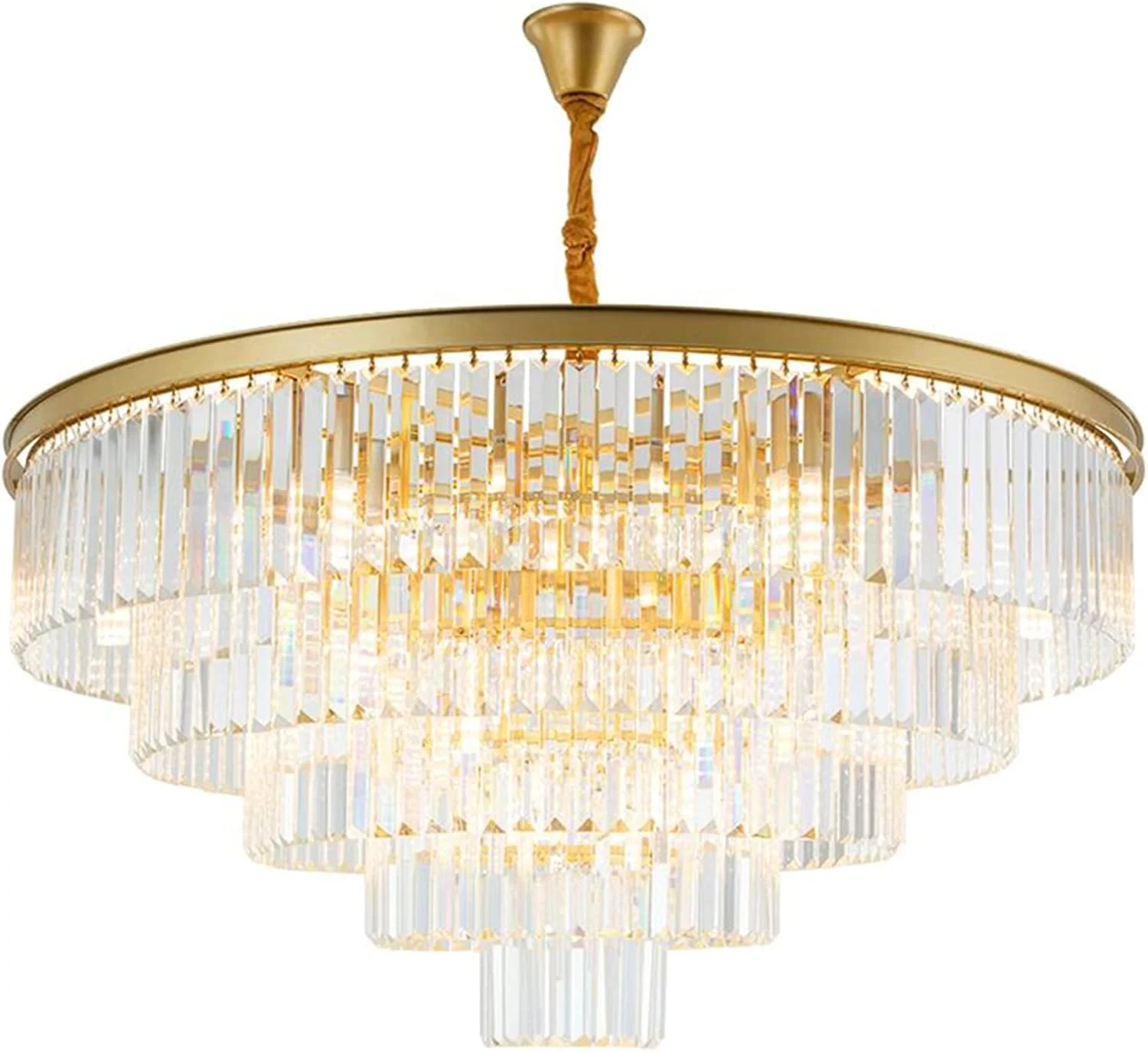 لوستر مدرن گرد طلایی با کریستال، مناسب روشنایی رستوران، لوستر کریستالی به سبک آمریکایی، دکور مدرن، تک رنگ - قطر 80 سانتی متر