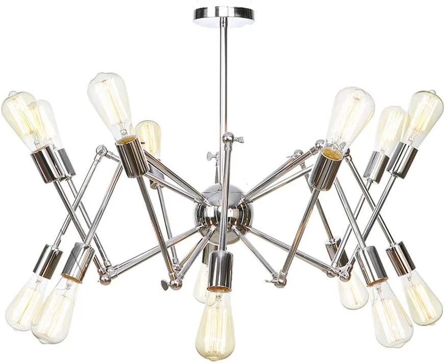لوستر طلایی E26، چراغ آویز مدرن، روشنایی، مناسب برای آشپزخانه، اتاق نشیمن، اتاق غذاخوری، اتاق خواب، خانه روستایی، کروم - 14 شاخه
