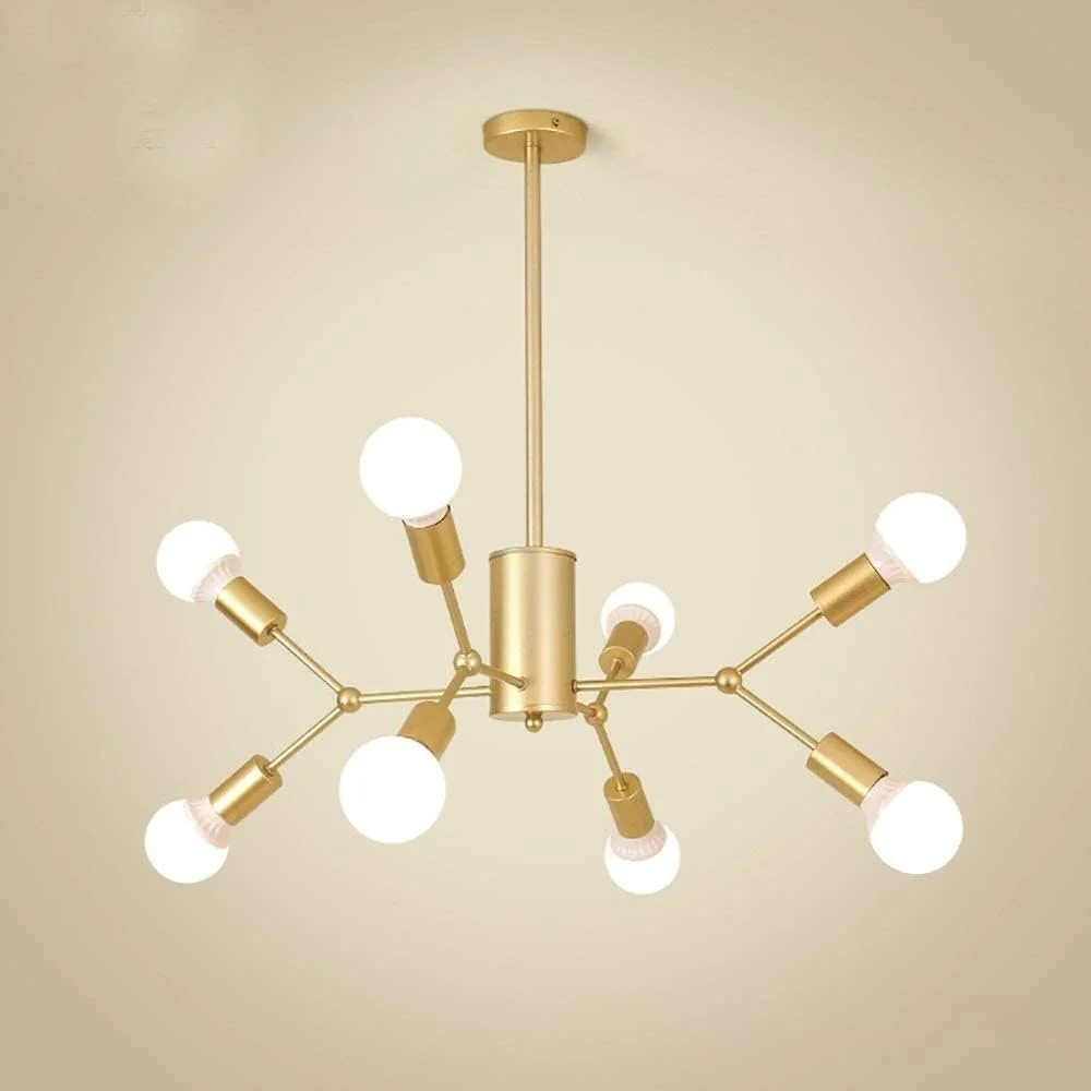 لوسترهای آویز طلایی - چراغ سقفی نیمه فرورفته فلزی - لوستر مدرن 8 لامپی مناسب برای اتاق نشیمن