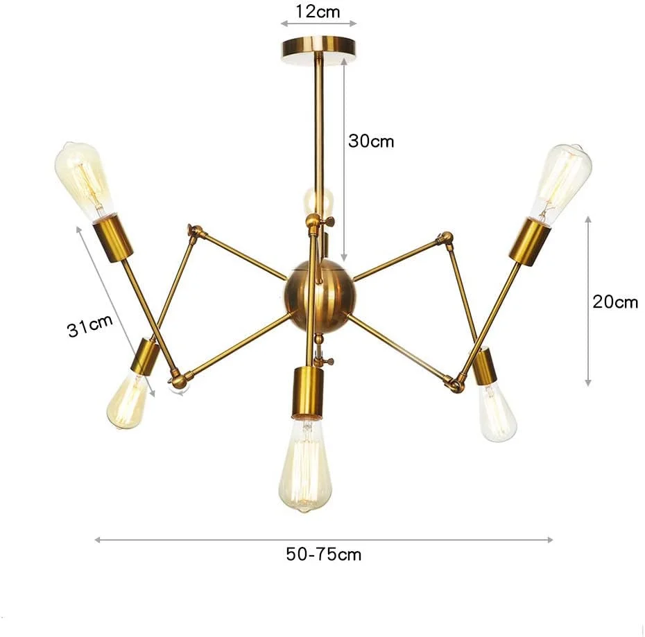 لوستر طلایی E26، چراغ آویز مدرن، روشنایی، مناسب برای آشپزخانه، اتاق نشیمن، اتاق غذاخوری، اتاق خواب، خانه روستایی، طلایی - 6 شاخه