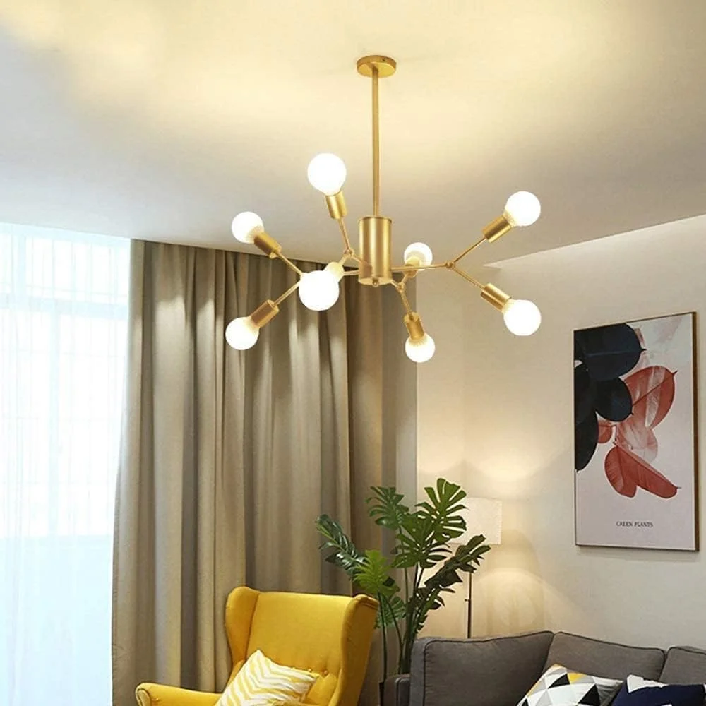 لوسترهای آویز طلایی - چراغ سقفی نیمه فرورفته فلزی - لوستر مدرن 8 لامپی مناسب برای اتاق نشیمن لوسترهای آویز طلایی - چراغ سقفی نیمه فرورفته فلزی - لوستر مدرن 8 لامپی مناسب برای اتاق نشیمن