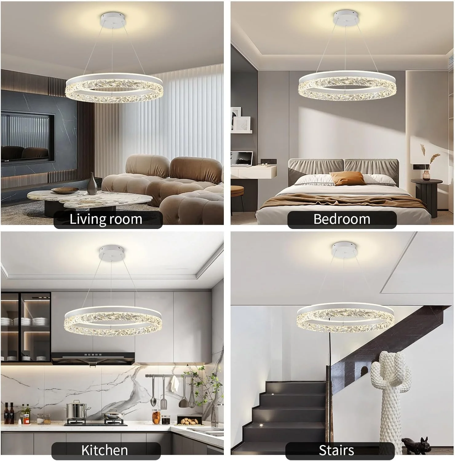 لوستر ال ای دی مدرن 50 سانتی متری، چراغ آویز تک حلقه ای برای اتاق ناهارخوری، چراغ آویز ال ای دی 50 وات دیمر شونده با قابلیت تنظیم ارتفاع با ریموت کنترل برای اتاق خواب و نشیمن (سفید)