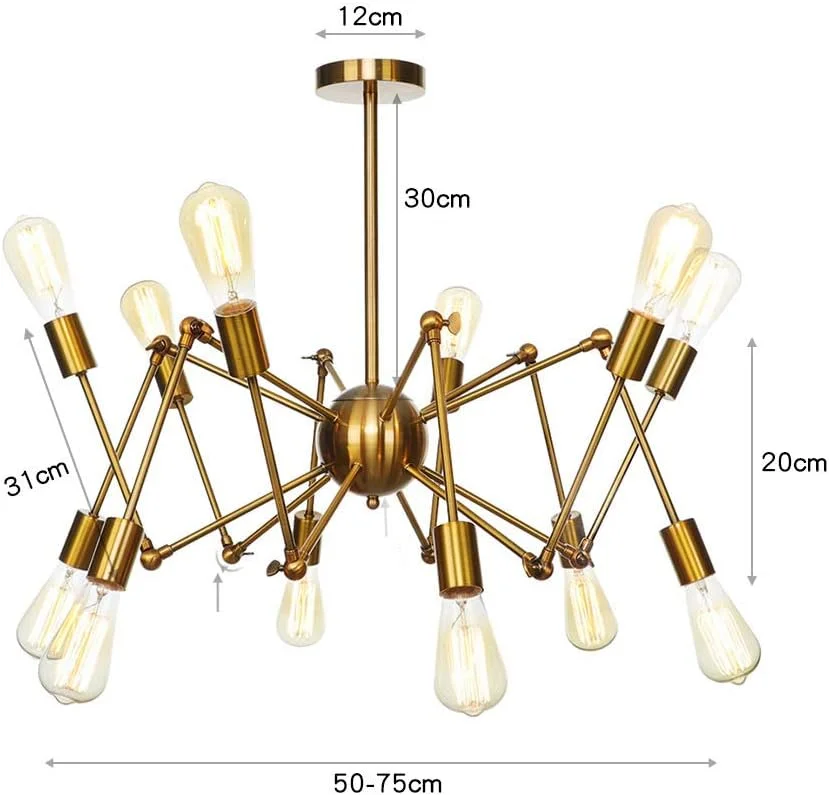 لوستر طلایی E26، چراغ آویز مدرن، روشنایی، مناسب برای آشپزخانه، اتاق نشیمن، اتاق غذاخوری، اتاق خواب، خانه های روستایی، طلایی - 12 شاخه لوستر طلایی E26، چراغ آویز مدرن، روشنایی، مناسب برای آشپزخانه، اتاق نشیمن، اتاق غذاخوری، اتاق خواب، خانه های روستایی، طلایی - 12 شاخه