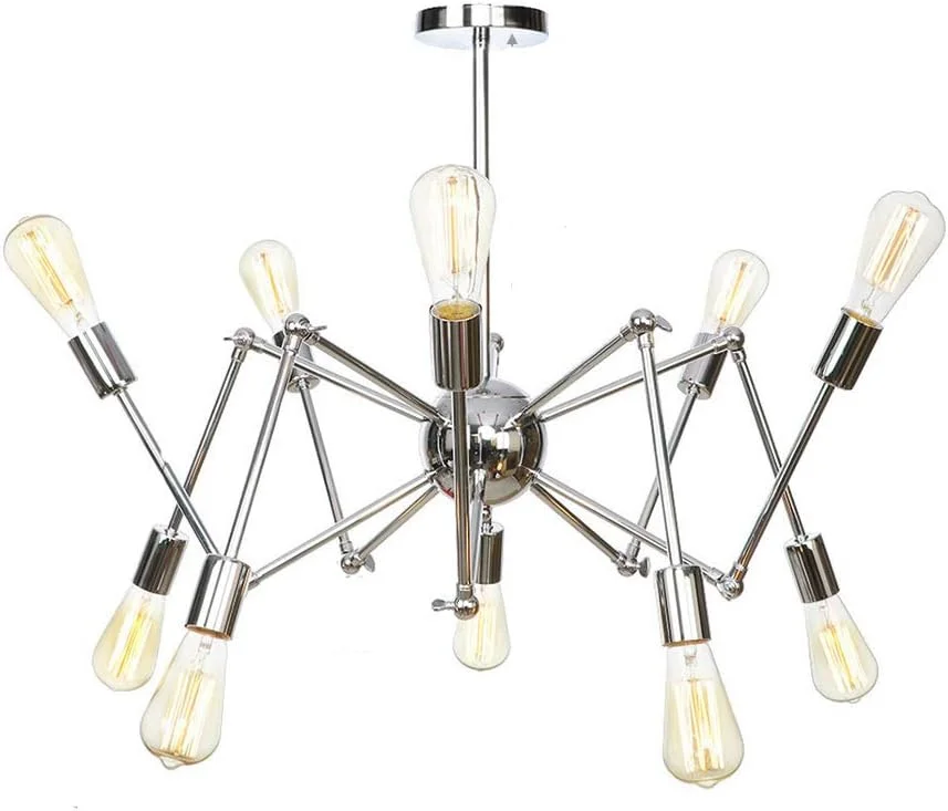 لوستر طلایی E26، چراغ آویز مدرن، روشنایی، مناسب برای آشپزخانه، اتاق نشیمن، اتاق غذاخوری، اتاق خواب، خانه روستایی، کروم - 10 شاخه