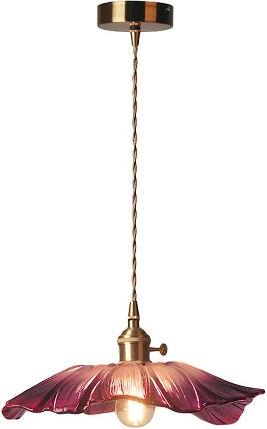 لوستر شیشه ای مناسب جزیره آشپزخانه، چراغ آویز به سبک تیفانی با گل های بنفش، مناسب اتاق ناهارخوری، اتاق خواب، بار و طراحی روستیک با سرپیچ E27