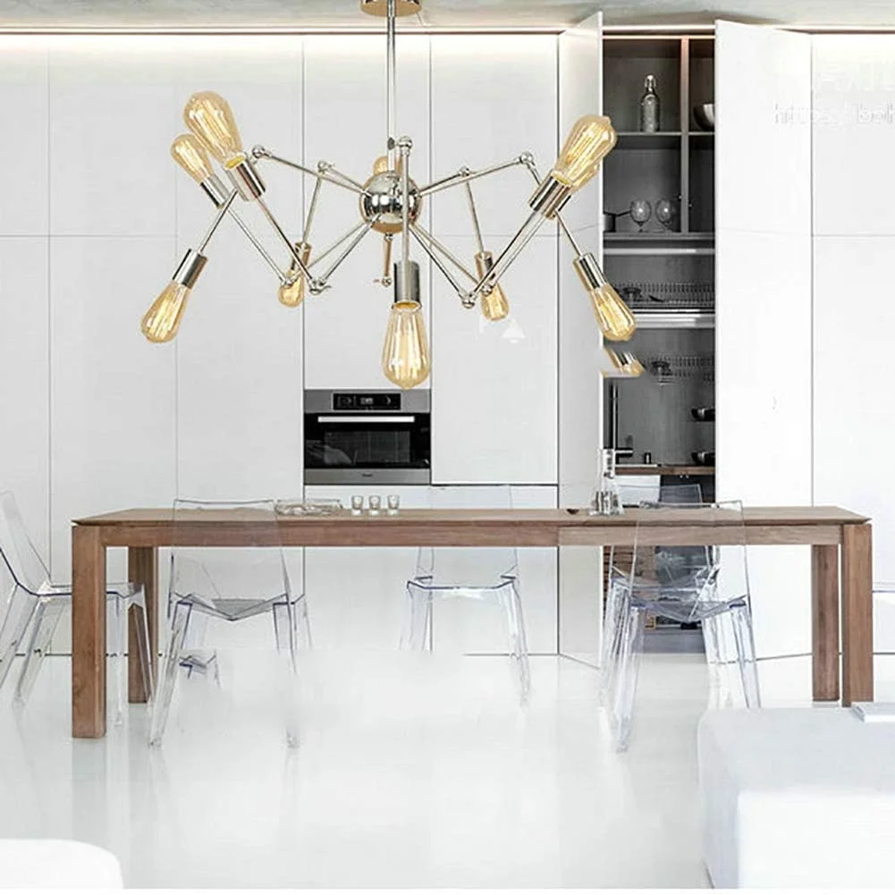 لوستر طلایی E26، چراغ آویز مدرن، روشنایی، مناسب برای آشپزخانه، اتاق نشیمن، اتاق غذاخوری، اتاق خواب، خانه روستایی، کروم - 10 شاخه
