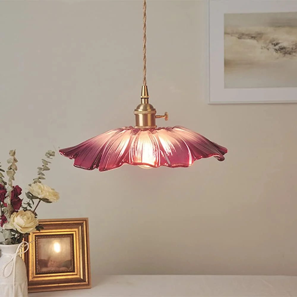 لوستر شیشه ای مناسب جزیره آشپزخانه، چراغ آویز به سبک تیفانی با گل های بنفش، مناسب اتاق ناهارخوری، اتاق خواب، بار و طراحی روستیک با سرپیچ E27