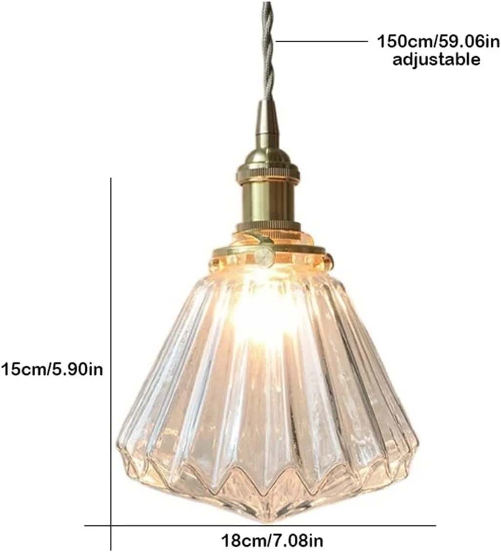 لوستر سقفی شیشه ای - لوستر لامپ مسی برنجی - آباژور شفاف مینیمالیستی، لوستر رستورانی