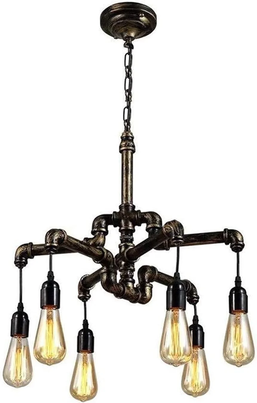لوستر آویز صنعتی رترو نوردیک عالی، لوستر لوله آهنی برنزی، لوستر کلاسیک رترو خلاقانه با قابلیت تنظیم ارتفاع، 6 شعله E27 حداکثر 40 وات مناسب کافی شاپ و لافت لوستر آویز صنعتی رترو نوردیک عالی، لوستر لوله آهنی برنزی، لوستر کلاسیک رترو خلاقانه با قابلیت تنظیم ارتفاع، 6 شعله E27 حداکثر 40 وات مناسب کافی شاپ و لافت