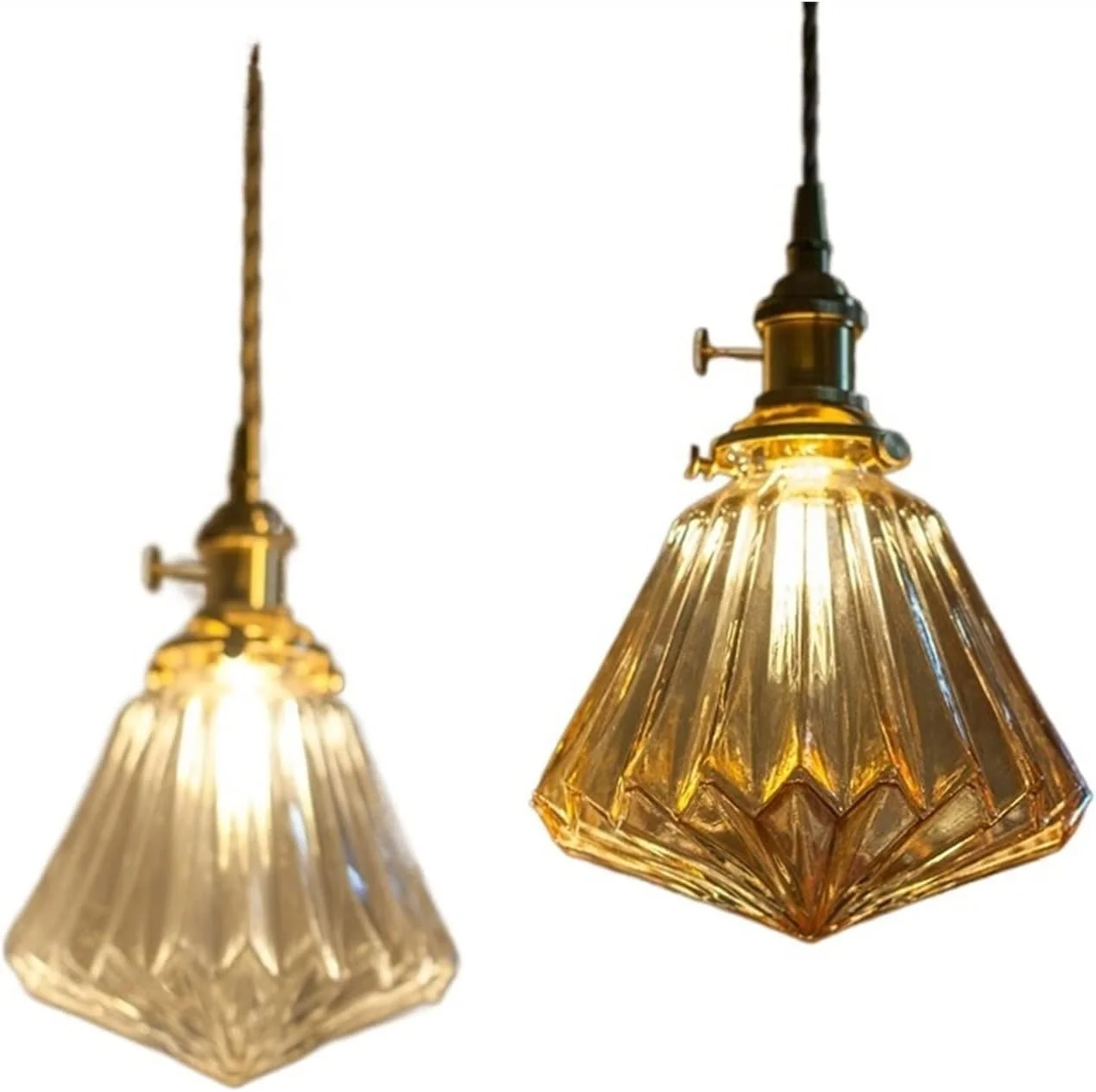 لوستر سقفی شیشه ای - لوستر لامپ مسی برنجی - آباژور شفاف مینیمالیستی، لوستر رستورانی