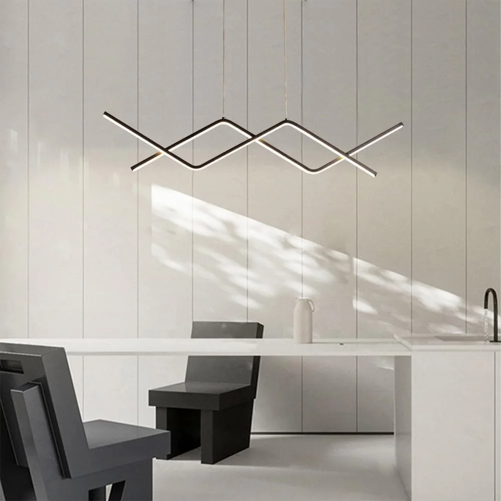 لوستر موجی خطی آویز سقفی 26 وات، مناسب برای جزیره آشپزخانه، لوستر مینیمال برای اتاق ناهارخوری و نشیمن