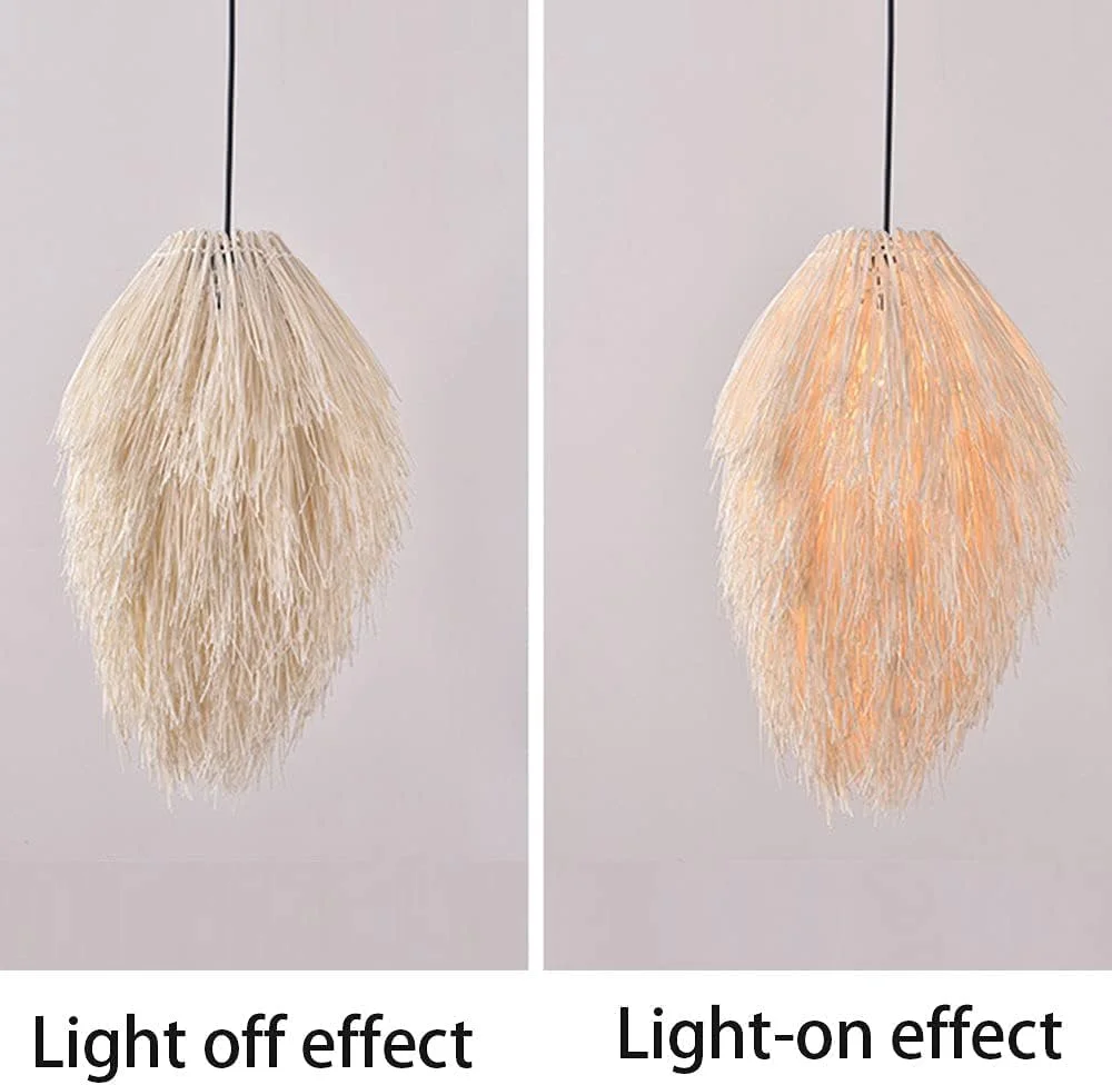 لوستر سبدی بژ، آباژور حصیری، آویز با سبک روستیک، چراغ آویز بافت توخالی DIY، چراغ سقفی قفس راتان تک بسته ای، لوستر