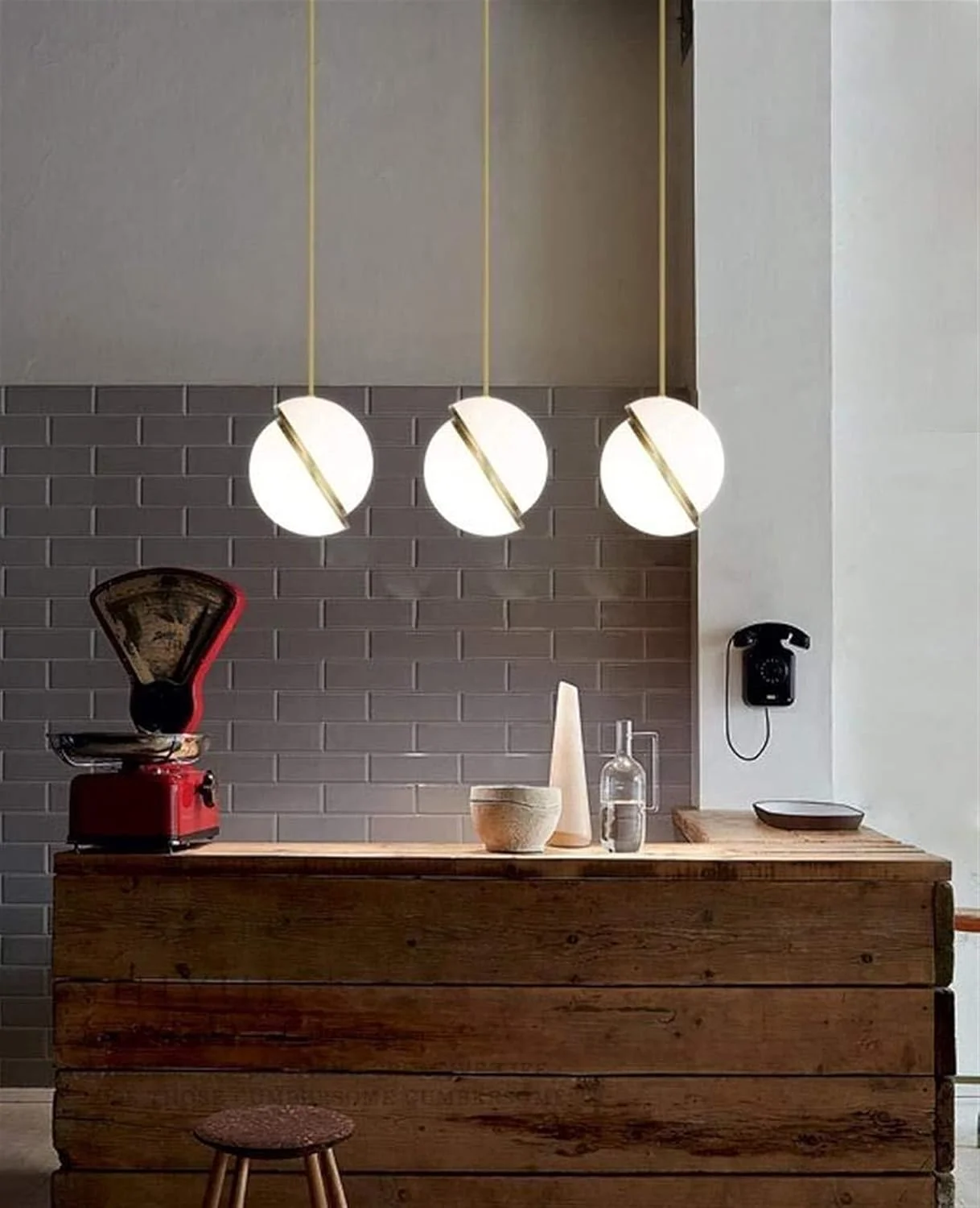 لوستر مدرن صنعتی عالی با آباژور نیمکره دوتایی فرفورژه خلاقانه، لوستر اتاق نشیمن، اتاق غذاخوری، کافه، دارای پایه لامپ 3X E27 با قابلیت تنظیم ارتفاع