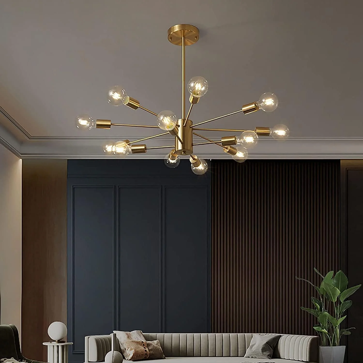 لوستر مدرن صنعتی E27 طلایی برنجی چراغ آویز دکوراسیون منزل لوکس، دکور مدرن، تک رنگ - 10 چراغ لوستر مدرن صنعتی E27 طلایی برنجی چراغ آویز دکوراسیون منزل لوکس، دکور مدرن، تک رنگ - 10 چراغ