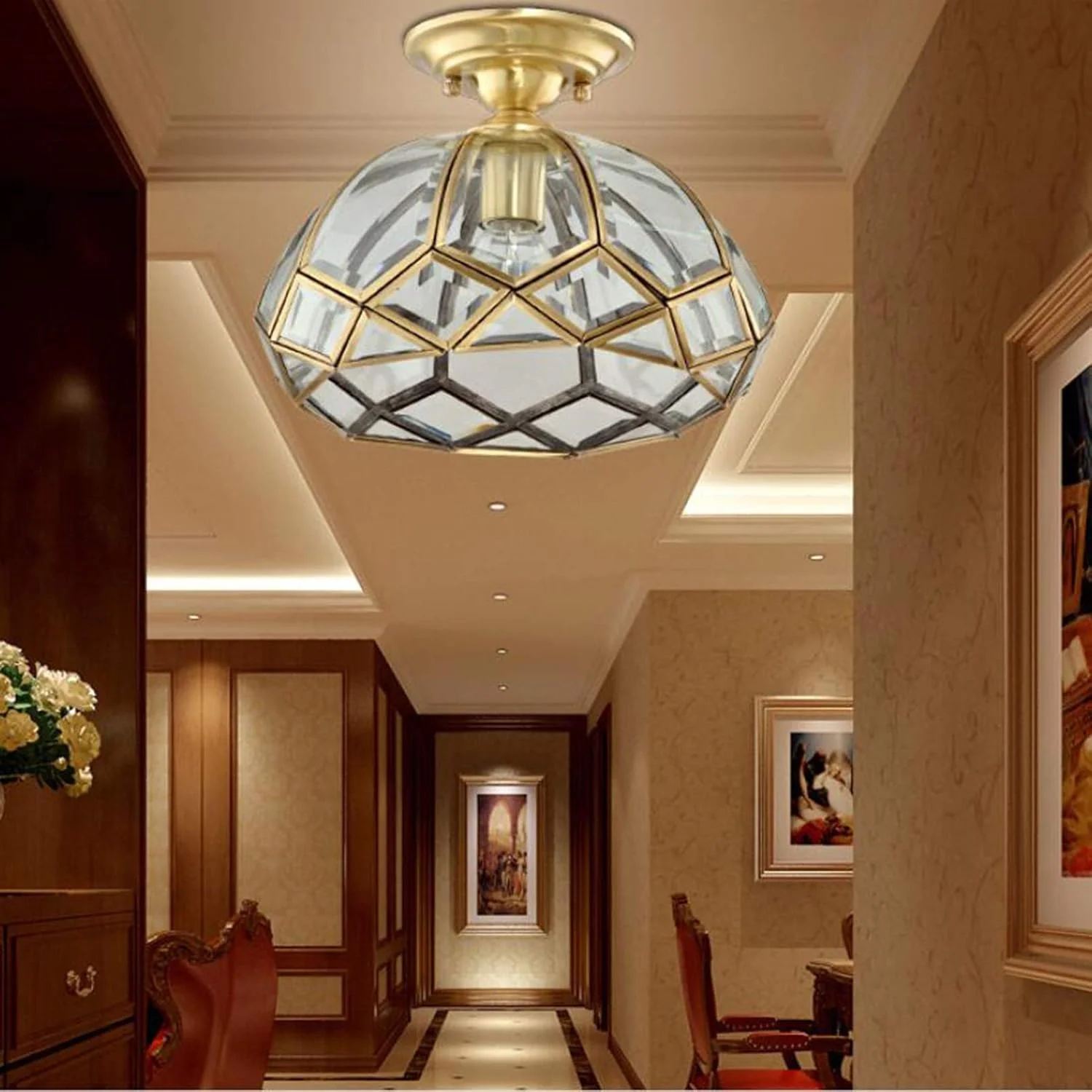 لوستر مدرن ال ای دی چراغ سقفی شیشه ای با پایه برنجی روکار، چراغ سقفی طلایی مناسب برای اتاق ناهارخوری، اتاق نشیمن لوستر مدرن ال ای دی چراغ سقفی شیشه ای با پایه برنجی روکار، چراغ سقفی طلایی مناسب برای اتاق ناهارخوری، اتاق نشیمن