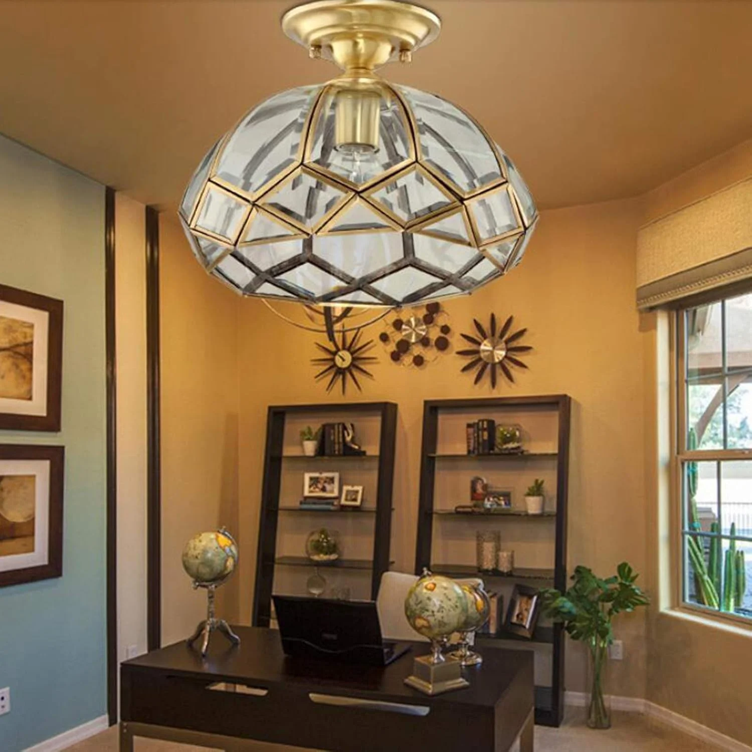 لوستر مدرن ال ای دی چراغ سقفی شیشه ای با پایه برنجی روکار، چراغ سقفی طلایی مناسب برای اتاق ناهارخوری، اتاق نشیمن لوستر مدرن ال ای دی چراغ سقفی شیشه ای با پایه برنجی روکار، چراغ سقفی طلایی مناسب برای اتاق ناهارخوری، اتاق نشیمن