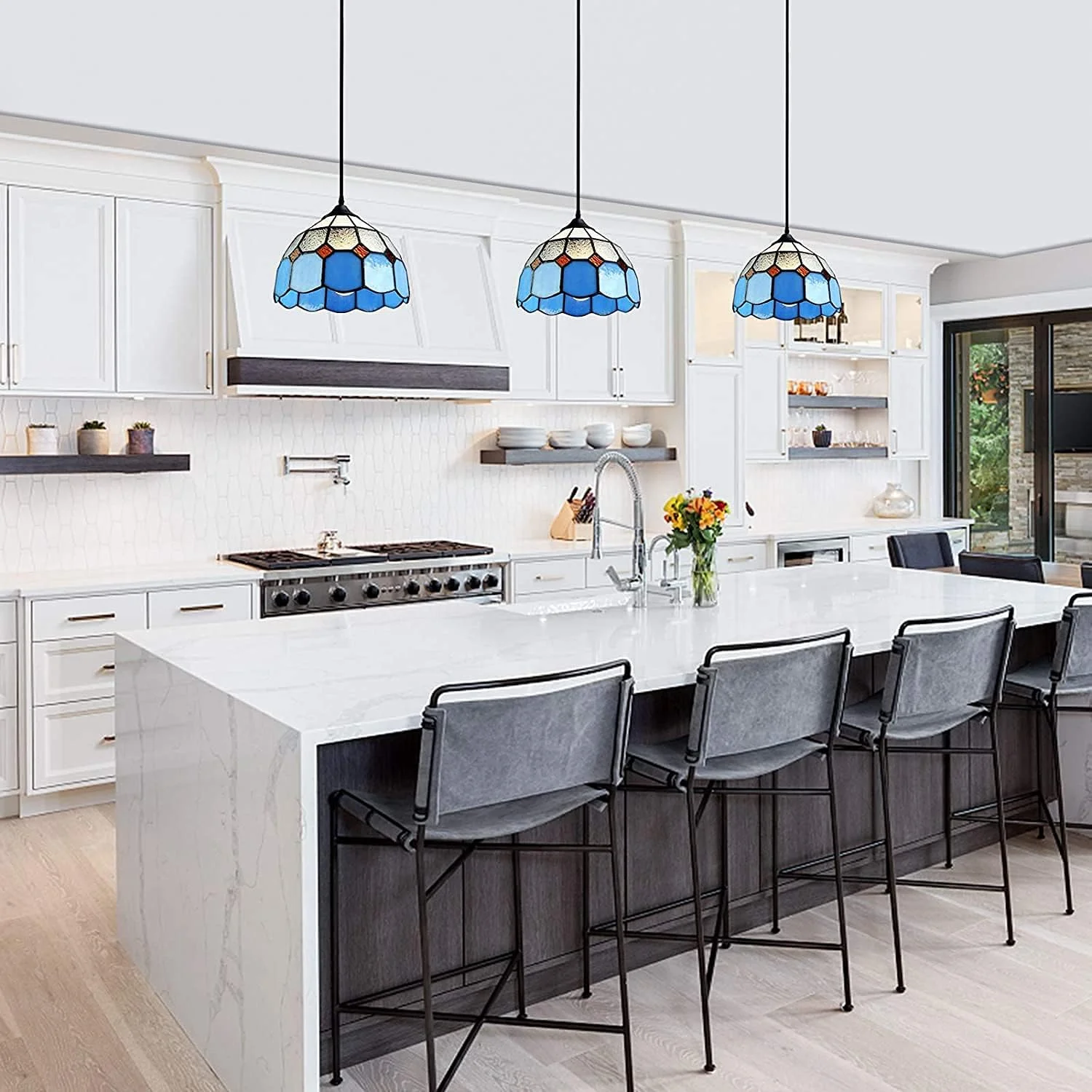 لوستر آویز تیفانی 8 اینچی، چراغ سقفی شیشه ای، لوستر رو به بالا مناسب برای اتاق خواب، اتاق نشیمن، اتاق غذاخوری، آشپزخانه، رستوران