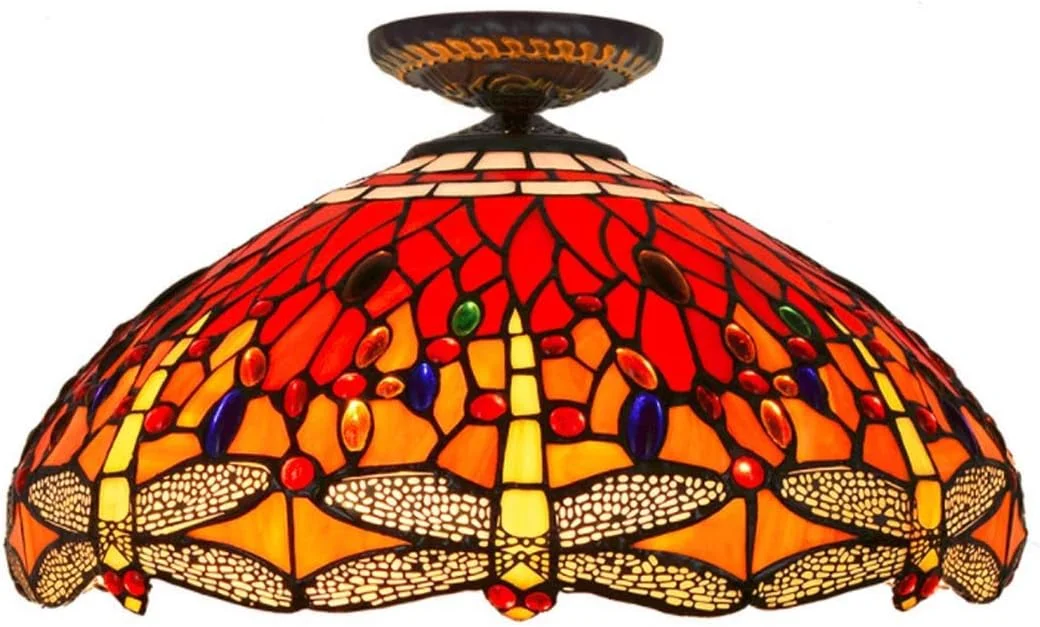 چراغ سقفی 45 سانتی متری، لوستر سقفی به سبک تیفانی، چراغ راهروی طرح سنجاقک قرمز رترو، چراغ شیشه ای رنگی برای ایوان، ورودی راهرو، بالکن، سرپیچ E27، 40 وات چراغ سقفی 45 سانتی متری، لوستر سقفی به سبک تیفانی، چراغ راهروی طرح سنجاقک قرمز رترو، چراغ شیشه ای رنگی برای ایوان، ورودی راهرو، بالکن، سرپیچ E27، 40 وات