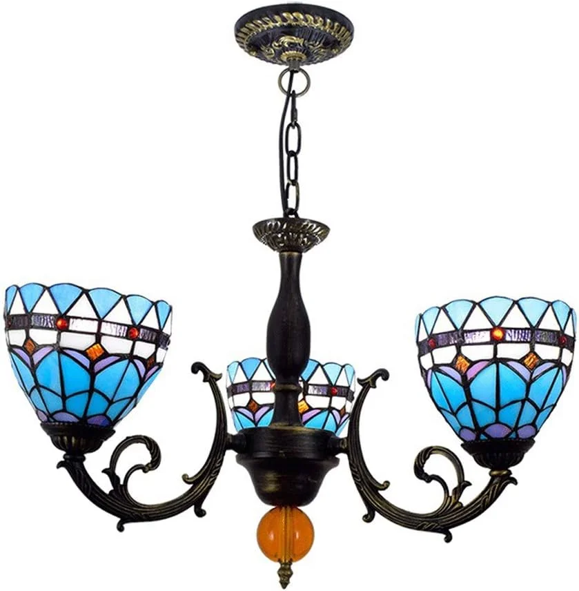 لوستر به سبک تیفانی، چراغ آویز 3 شاخه شیشه ای رنگی خلاقانه اروپایی، چراغ آویز تزئینی برای رستوران ها و اتاق خواب، 3 لامپ لوستر به سبک تیفانی، چراغ آویز 3 شاخه شیشه ای رنگی خلاقانه اروپایی، چراغ آویز تزئینی برای رستوران ها و اتاق خواب، 3 لامپ