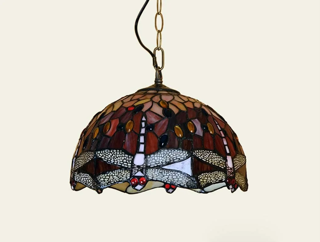 لوستر به سبک تیفانی 30 سانتی متری، آویز خلاقانه اروپایی طرح سنجاقک/شیشه رنگی، چراغ آویز تزئینی برای رستوران ها و اتاق خواب، E27، C