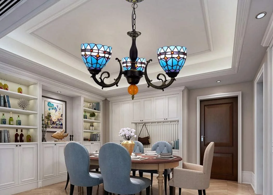 لوستر به سبک تیفانی، چراغ آویز 3 شاخه شیشه ای رنگی خلاقانه اروپایی، چراغ آویز تزئینی برای رستوران ها و اتاق خواب، 3 لامپ لوستر به سبک تیفانی، چراغ آویز 3 شاخه شیشه ای رنگی خلاقانه اروپایی، چراغ آویز تزئینی برای رستوران ها و اتاق خواب، 3 لامپ