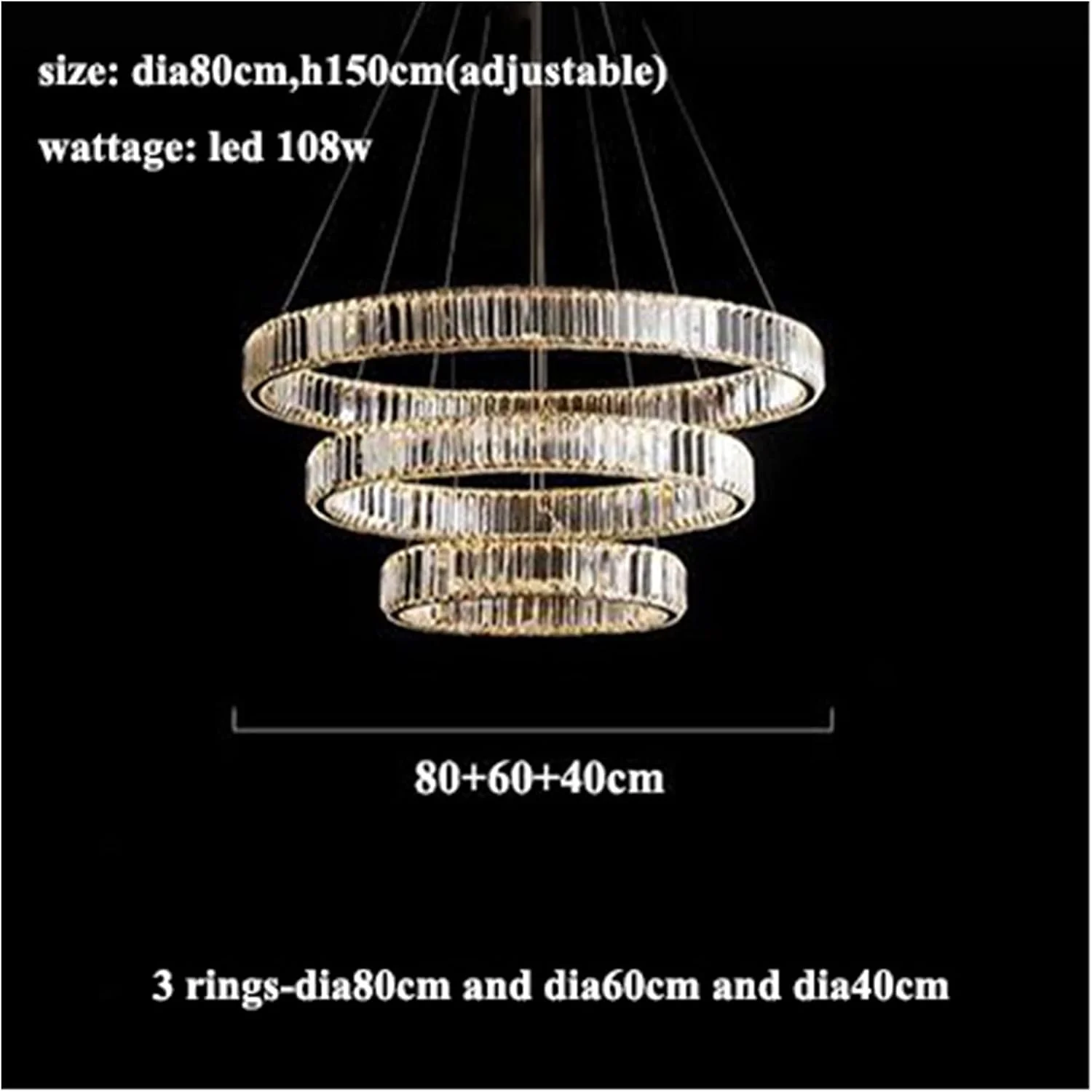 لوستر مدرن کریستالی دایره ای RC LED دیمر پذیر، لوستر آویز حلقه ای استیل طلایی/کروم، روشنایی اتاق نشیمن، چراغ آویز خانگی، 3 حلقه - 40، 60 و 80 - نور سفید لوستر مدرن کریستالی دایره ای RC LED دیمر پذیر، لوستر آویز حلقه ای استیل طلایی/کروم، روشنایی اتاق نشیمن، چراغ آویز خانگی، 3 حلقه - 40، 60 و 80 - نور سفید