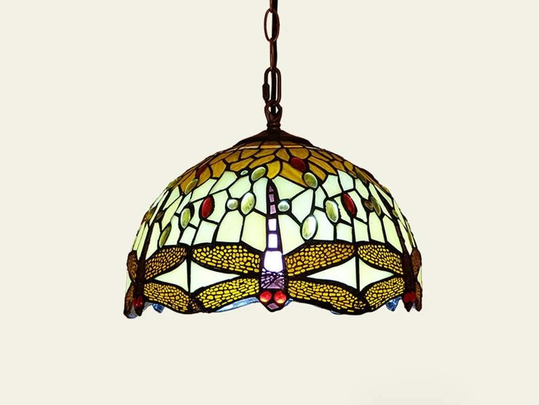 12-IN Tiffany Style Chandelier, European Creative Dragonfly/Stained Glass pendent lamp, Decorative pendent Light for Restaurants Bedroom,E27,A 12-IN Tiffany Style Chandelier, European Creative Dragonfly/Stained Glass pendent lamp, Decorative pendent Light for Restaurants Bedroom,E27,A