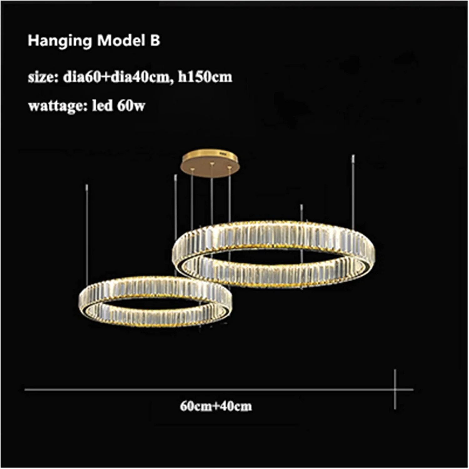 لوستر مدرن کریستالی حلقه ای RC LED دیمر پذیر، لوستر آویز حلقه ای استیل طلایی/کروم، روشنایی لوستر اتاق نشیمن، لامپ آویز روشنایی منزل، 2 حلقه - 40 و 60 - نور سفید لوستر مدرن کریستالی حلقه ای RC LED دیمر پذیر، لوستر آویز حلقه ای استیل طلایی/کروم، روشنایی لوستر اتاق نشیمن، لامپ آویز روشنایی منزل، 2 حلقه - 40 و 60 - نور سفید