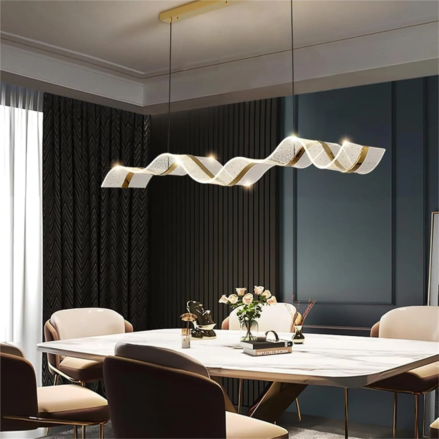 لوستر خطی مدرن اتاق ناهارخوری، چراغ آویز بلند قابل تنظیم، مناسب برای جزیره آشپزخانه، چراغ آویز سقفی موجی اکریلیک برای اتاق نشیمن، رستوران، کافه و بار لوستر خطی مدرن اتاق ناهارخوری، چراغ آویز بلند قابل تنظیم، مناسب برای جزیره آشپزخانه، چراغ آویز سقفی موجی اکریلیک برای اتاق نشیمن، رستوران، کافه و بار