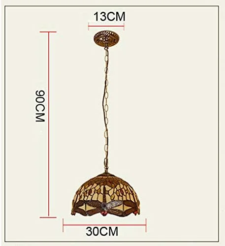 12-IN Tiffany Style Chandelier, European Creative Dragonfly/Stained Glass pendent lamp, Decorative pendent Light for Restaurants Bedroom,E27,A