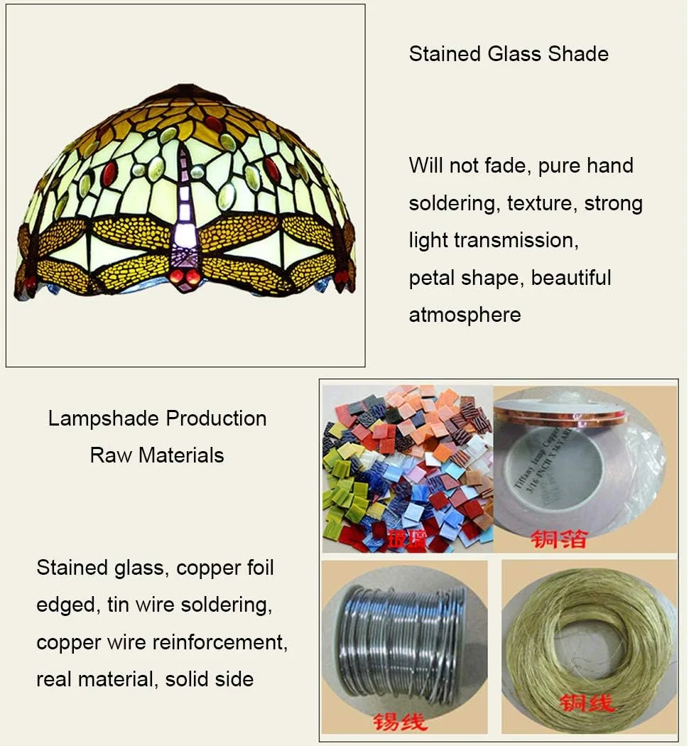 12-IN Tiffany Style Chandelier, European Creative Dragonfly/Stained Glass pendent lamp, Decorative pendent Light for Restaurants Bedroom,E27,A