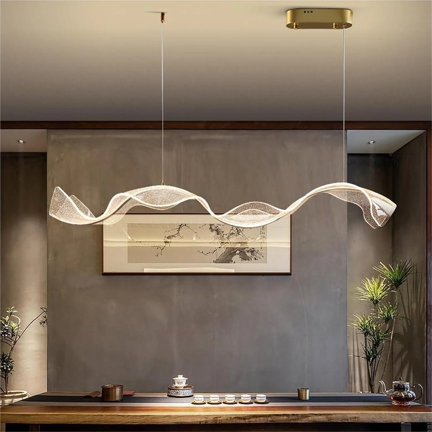 لوستر خطی مدرن اتاق ناهارخوری، چراغ آویز بلند قابل تنظیم، مناسب برای جزیره آشپزخانه، چراغ آویز سقفی موجی اکریلیک برای اتاق نشیمن، رستوران، کافه و بار لوستر خطی مدرن اتاق ناهارخوری، چراغ آویز بلند قابل تنظیم، مناسب برای جزیره آشپزخانه، چراغ آویز سقفی موجی اکریلیک برای اتاق نشیمن، رستوران، کافه و بار