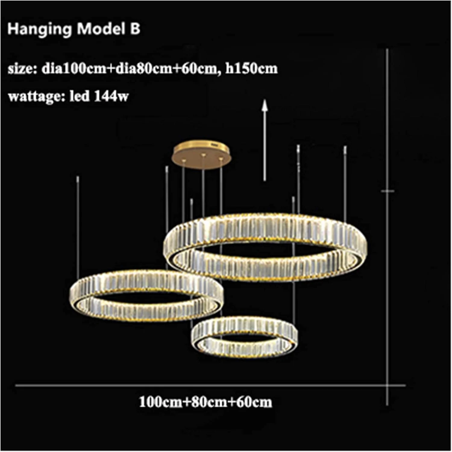 لوستر مدرن کریستالی حلقه ای RC LED دیمر پذیر، لوستر آویز حلقه ای استیل طلایی/کروم، روشنایی اتاق نشیمن، چراغ آویز خانگی، 3 حلقه - 60، 80 و 100 - نور سفید لوستر مدرن کریستالی حلقه ای RC LED دیمر پذیر، لوستر آویز حلقه ای استیل طلایی/کروم، روشنایی اتاق نشیمن، چراغ آویز خانگی، 3 حلقه - 60، 80 و 100 - نور سفید