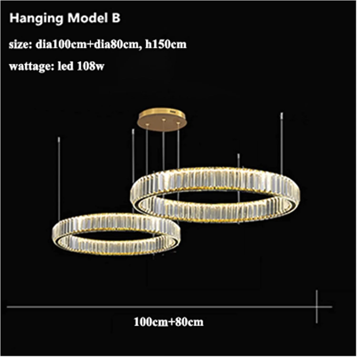 لوستر مدرن کریستالی حلقه ای RC LED دیمر پذیر، لوستر آویز حلقه ای استیل طلایی/کروم، روشنایی اتاق نشیمن، لامپ آویز خانگی، 2 حلقه - 80 و 100 - نور سفید لوستر مدرن کریستالی حلقه ای RC LED دیمر پذیر، لوستر آویز حلقه ای استیل طلایی/کروم، روشنایی اتاق نشیمن، لامپ آویز خانگی، 2 حلقه - 80 و 100 - نور سفید