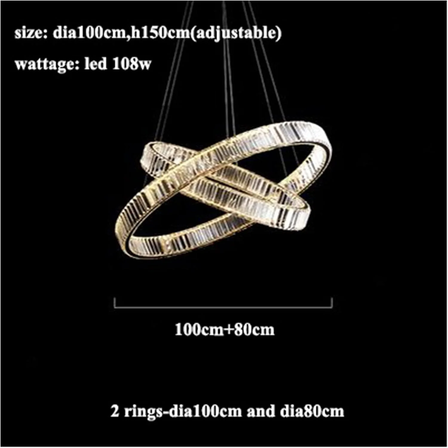 لوستر مدرن کریستالی حلقه ای RC LED دیمر پذیر، لوستر آویز حلقه ای استیل طلایی/کروم، روشنایی لوستر اتاق نشیمن، لامپ آویز روشنایی منزل، 2 حلقه - 100 و 80 - نور سفید لوستر مدرن کریستالی حلقه ای RC LED دیمر پذیر، لوستر آویز حلقه ای استیل طلایی/کروم، روشنایی لوستر اتاق نشیمن، لامپ آویز روشنایی منزل، 2 حلقه - 100 و 80 - نور سفید