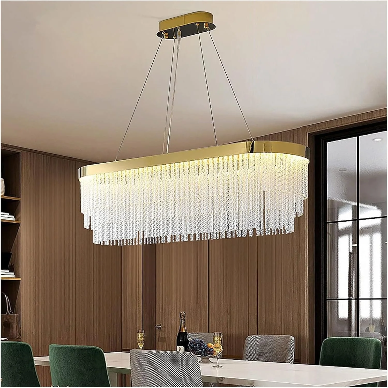 لوستر آویز کریستالی طلایی، چراغ آویز سقفی بیضی شکل، طلایی - 80 * 30 * 29 سانتی متر لوستر آویز کریستالی طلایی، چراغ آویز سقفی بیضی شکل، طلایی - 80 * 30 * 29 سانتی متر