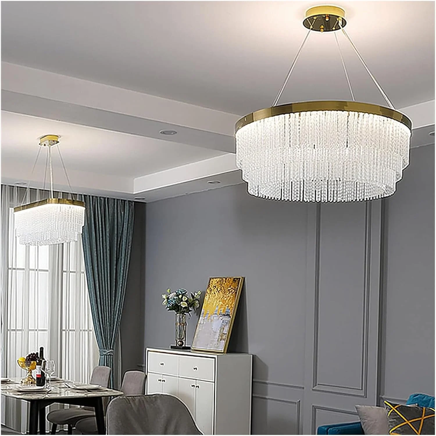 لوستر آویز کریستالی طلایی، چراغ آویز سقفی بیضی شکل، طلایی - 40 * 26 سانتی متر لوستر آویز کریستالی طلایی، چراغ آویز سقفی بیضی شکل، طلایی - 40 * 26 سانتی متر